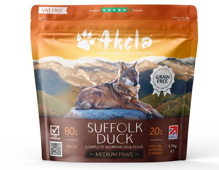 Akela 80:20 Suffolk Duck Complete Working Dog Food (NEW 15KG BAG SIZE)