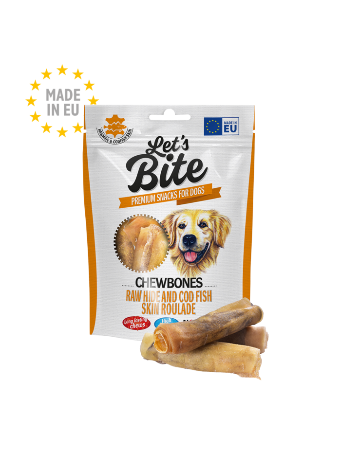 Let’s Bite Chewbones. Raw hide and Cod Fish Skin Roulade. …
